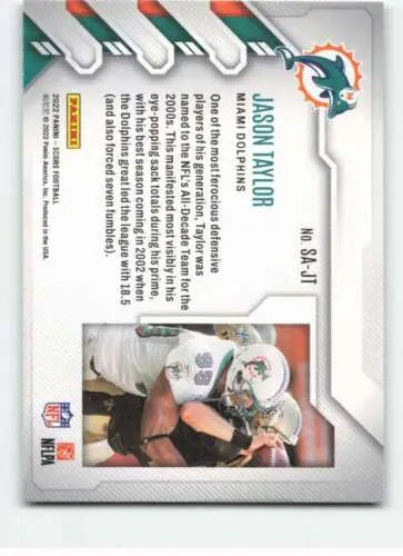 2022 Score Sack Attack #14 Jason Taylor football card with original gloss, Dolphins