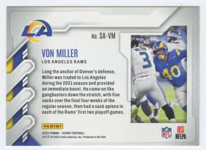 2022 Score Sack Attack #8 Von Miller NM-MT LA Rams original gloss football card