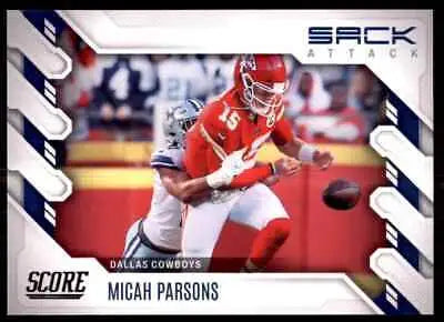 Football trading card of 2022 Score Sack Attack Micah Parsons Dallas Cowboys #SA-MP