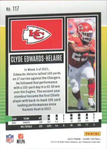 Clyde Edwards-Helaire Football Card from 2022 Score Scorecard Kansas City Chiefs NM-MT