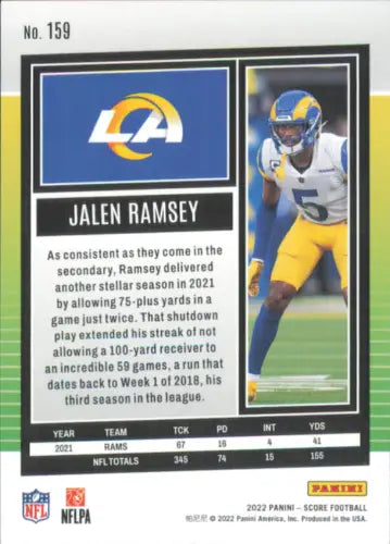 Jalen Ramsey Los Angeles Rams NFL football card 2022 Score Scorecard NM-MT edition