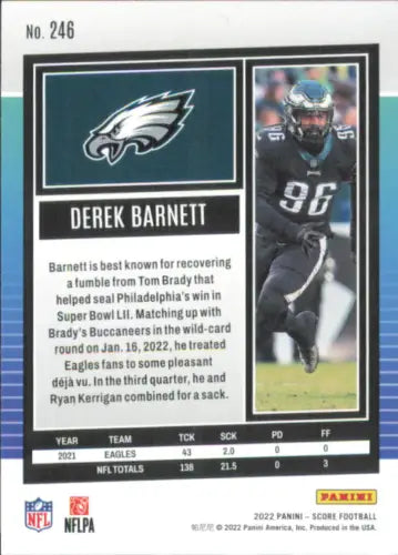 Derek Barnett Philadelphia Eagles football card from 2022 Score Scorecard #246