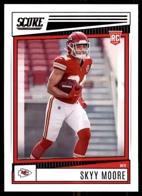 Skyy Moore rookie card for Kansas City Chiefs 2022 Score #391 on display