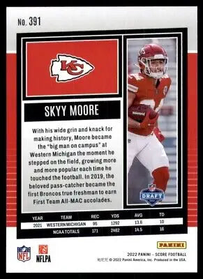 Skyy Moore football card 2022 Score Rookie Kansas City Chiefs #391 collectible item