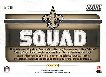 2022 Score Squad #16 New Orleans Saints NFL Football Card in NM-MT condition