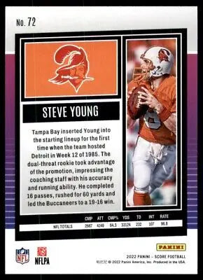 Steve Young football card 2022 Score Tampa Bay Buccaneers #72 text-align center