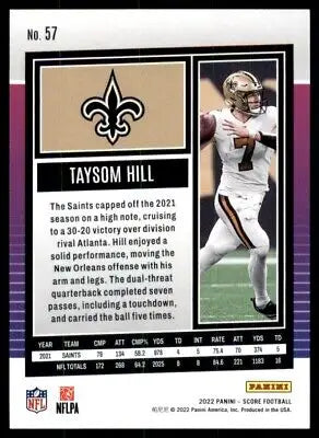 Taysom Hill football card 2022 Score New Orleans Saints #57 collectible display