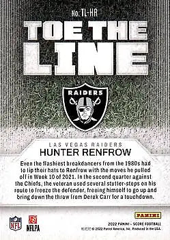 Hunter Renfrow 2022 Score Toe the Line football card Las Vegas Raiders NM-MT