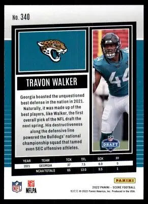 Travon Walker 2022 Score Rookie Card for Jacksonville Jaguars #340, text-align center