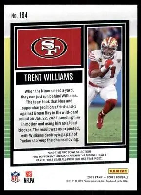 Trent Williams 2022 Score football card showcasing San Francisco 49ers player #164