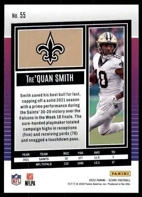 Tre’Quan Smith football card from 2022 Score New Orleans Saints #55 displayed center