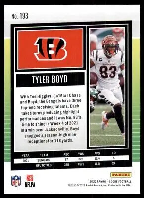 Tyler Boyd football card from 2022 Score Cincinnati Bengals #193 displayed center