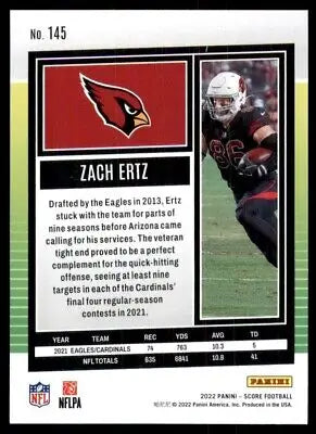 Zach Ertz 2022 Score Arizona Cardinals football card displayed center aligned