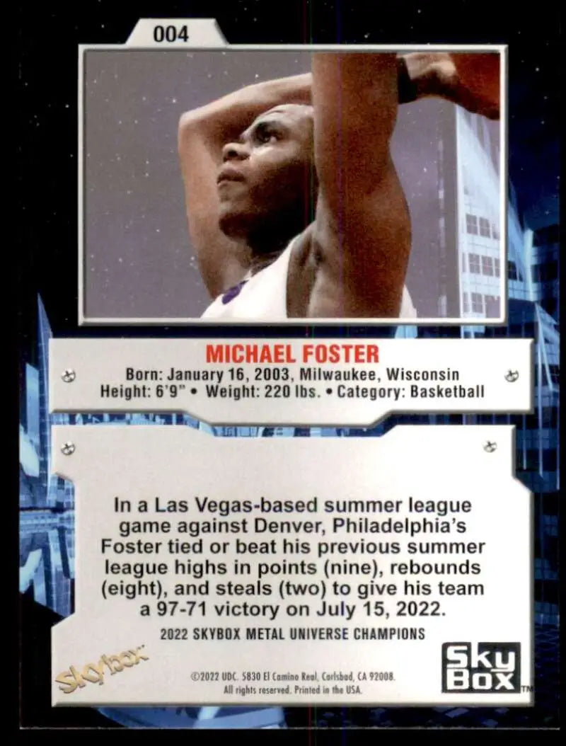 Basketball trading card of Michael Foster in 2022 Skybox Metal Universe Champions design