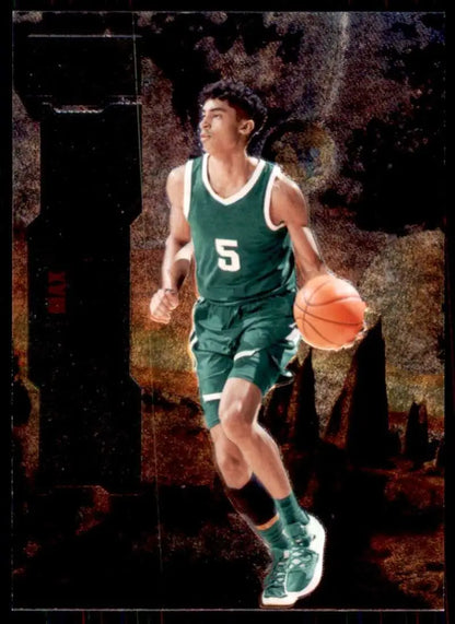 Max Christie dribbling ball in green uniform for Skybox Metal Universe card