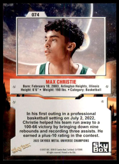 Max Christie Basketball Card from 2022 Skybox Metal Universe Champions Series