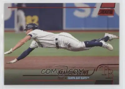 Baseball player diving in 2022 Stadium Club Red Foil #154 Brandon Lowe Tampa Bay Rays