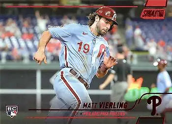 Baseball card of Matt Vierling from 2022 Stadium Club Red Foil #203 Rookie Phillies