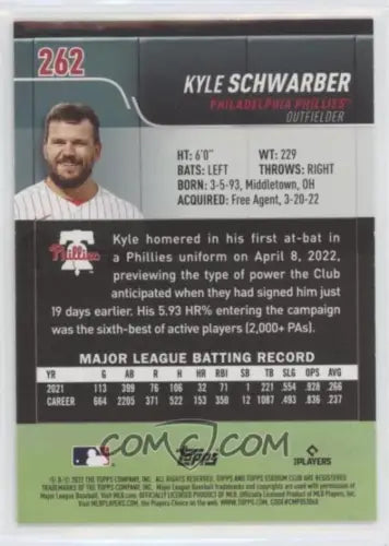 Kyle Schwarber 2022 Stadium Club Red Foil #262 Philadelphia Phillies baseball card