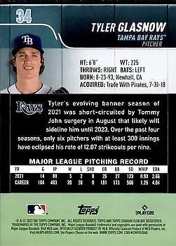 Tyler Glasnow 2022 Stadium Club Red Foil #34 baseball card for Tampa Bay Rays fans