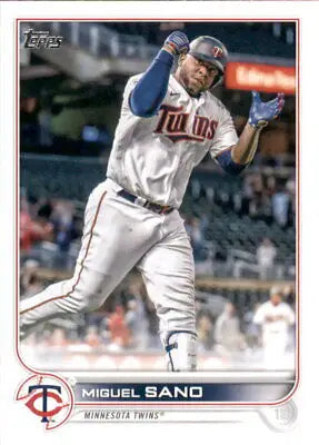 Baseball player Miguel Sano in action for the Minnesota Twins on 2022 Topps card