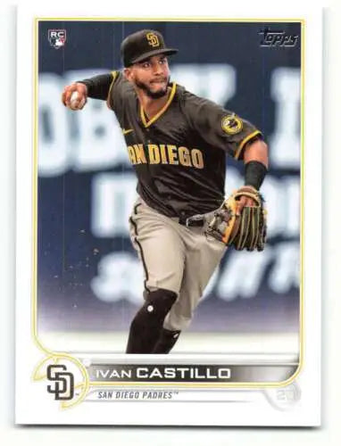 Baseball card of Ivan Castillo in Padres uniform making a fielding motion, original gloss