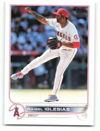 Baseball card featuring Raisel Iglesias with original gloss from 2022 Topps #173 Angels