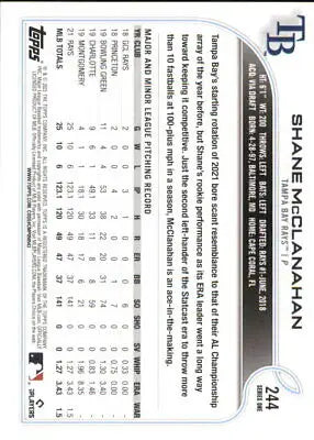 2022 Topps #244 Shane McClanahan Future Stars Tampa Bay Rays MLB Baseball card NM-MT