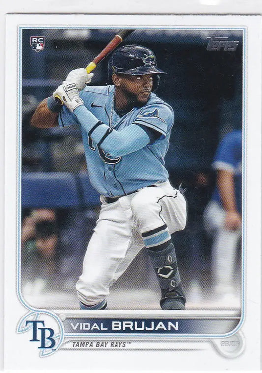 Baseball card of Vidal Brujan RC in light blue jersey for Tampa Bay Rays