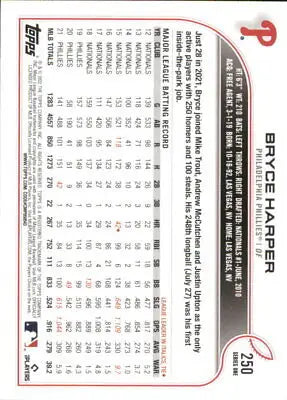 Bryce Harper Philadelphia Phillies 2022 Topps #250 NM-MT Baseball Card Image