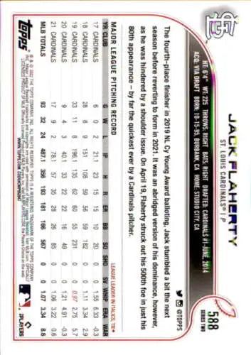 Jack Flaherty baseball card 2022 Topps #588 original gloss NM-MT Cardinals 44219