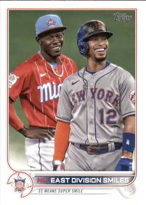 Baseball card of Jazz Chisholm and Francisco Lindor sharing East Division Smiles