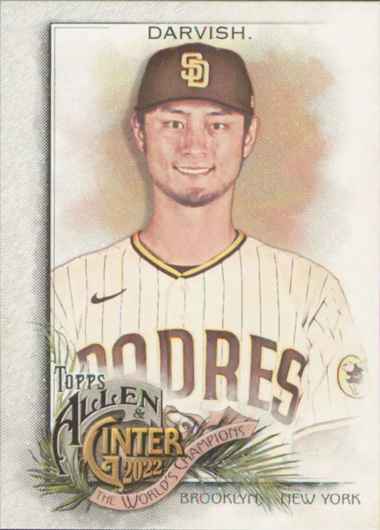 Baseball card of Yu Darvish in San Diego Padres home pinstriped uniform