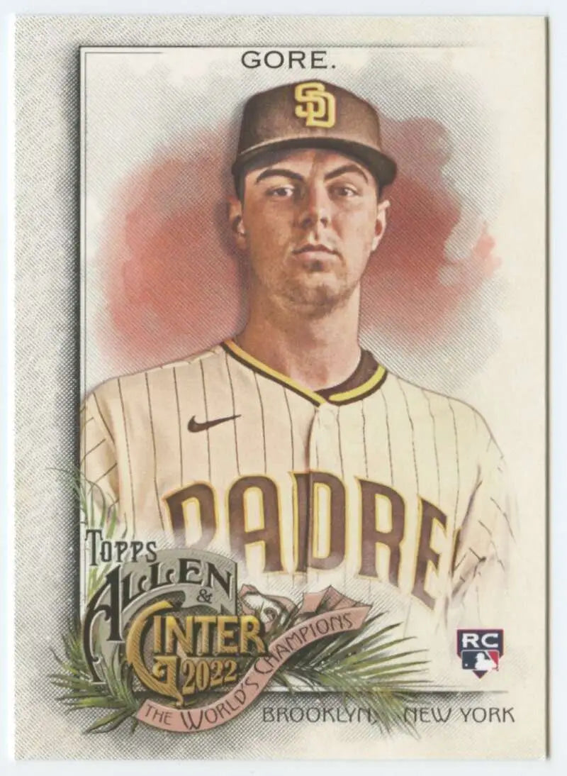 Baseball card of MacKenzie Gore in San Diego Padres pinstriped home uniform