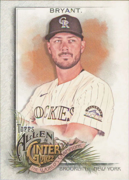 Kris Bryant Colorado Rockies Baseball Card in white pinstriped uniform from Topps 2022