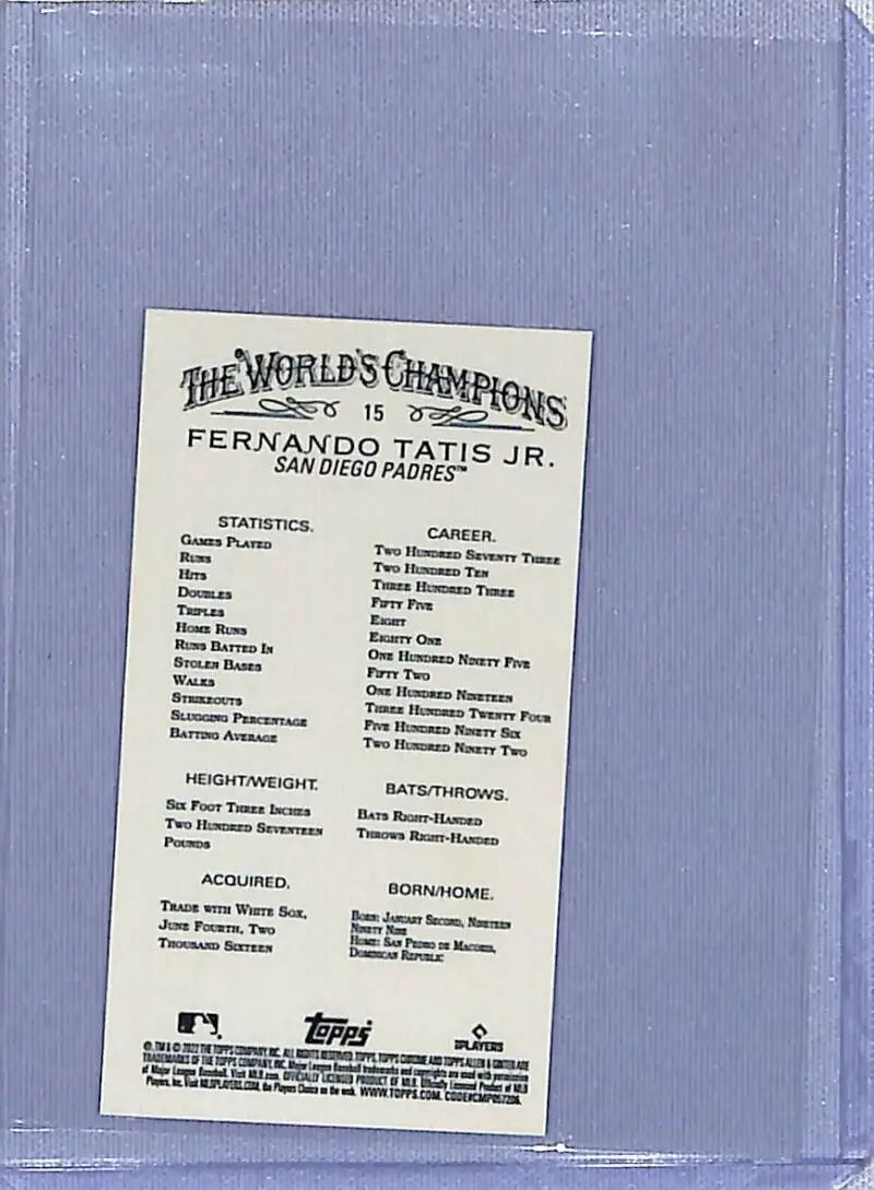 2022 Topps Allen and Ginter Chrome Mini Refractor Fernando Tatis Jr. baseball card stats