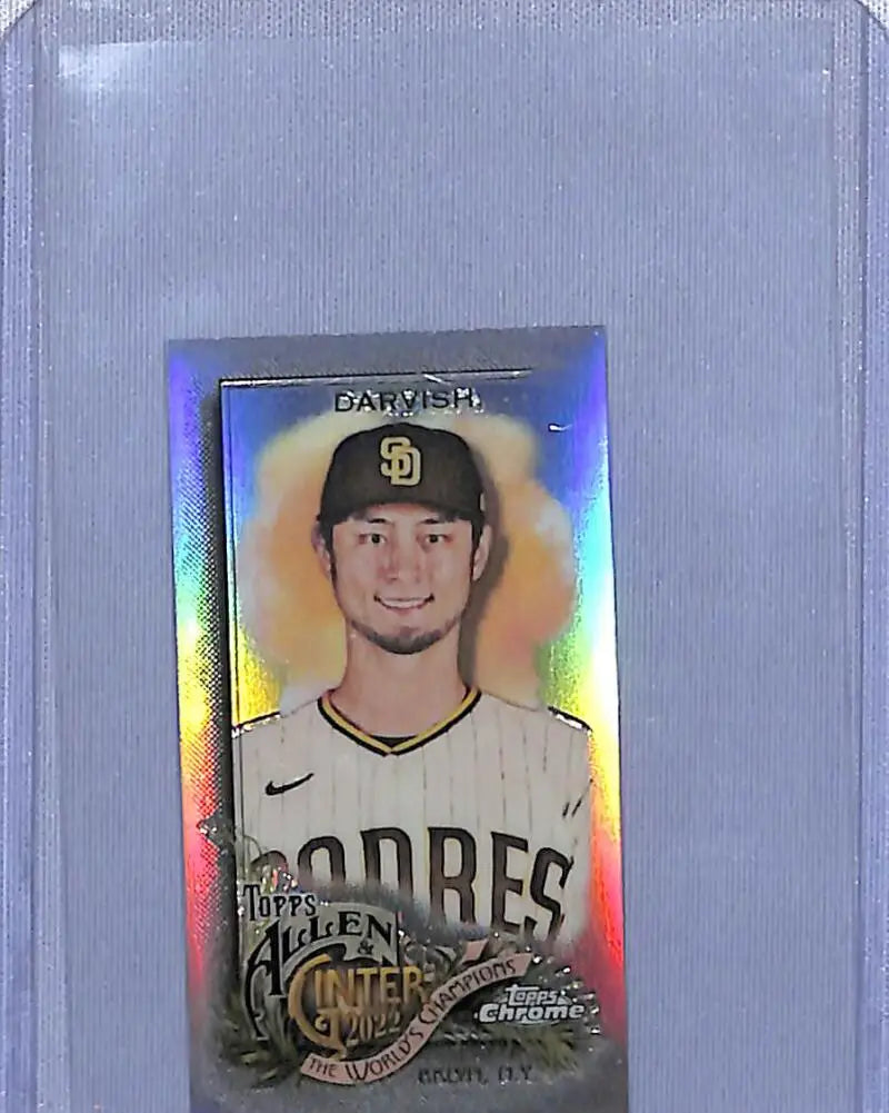 San Diego Padres Chrome Mini Refractor baseball card featuring Yu Darvish in holographic design