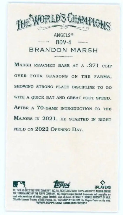 Brandon Marsh Mini Rookie Design Variation baseball card from 2022 Topps Allen & Ginter