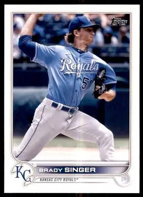 Brady Singer baseball card from 2022 Topps Kansas City Royals #313 displayed center