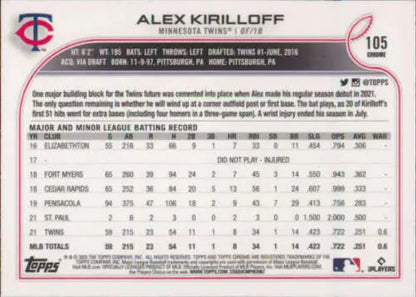 2022 Topps Chrome #105 Alex Kirilloff NM-MT baseball card with original gloss finish