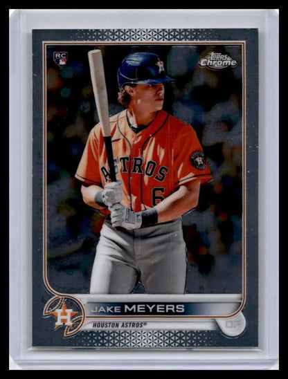 Baseball card of Jake Meyers in orange jersey for Houston Astros Topps Chrome collection