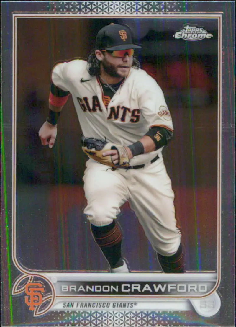 Baseball card of Brandon Crawford in San Francisco Giants home uniform