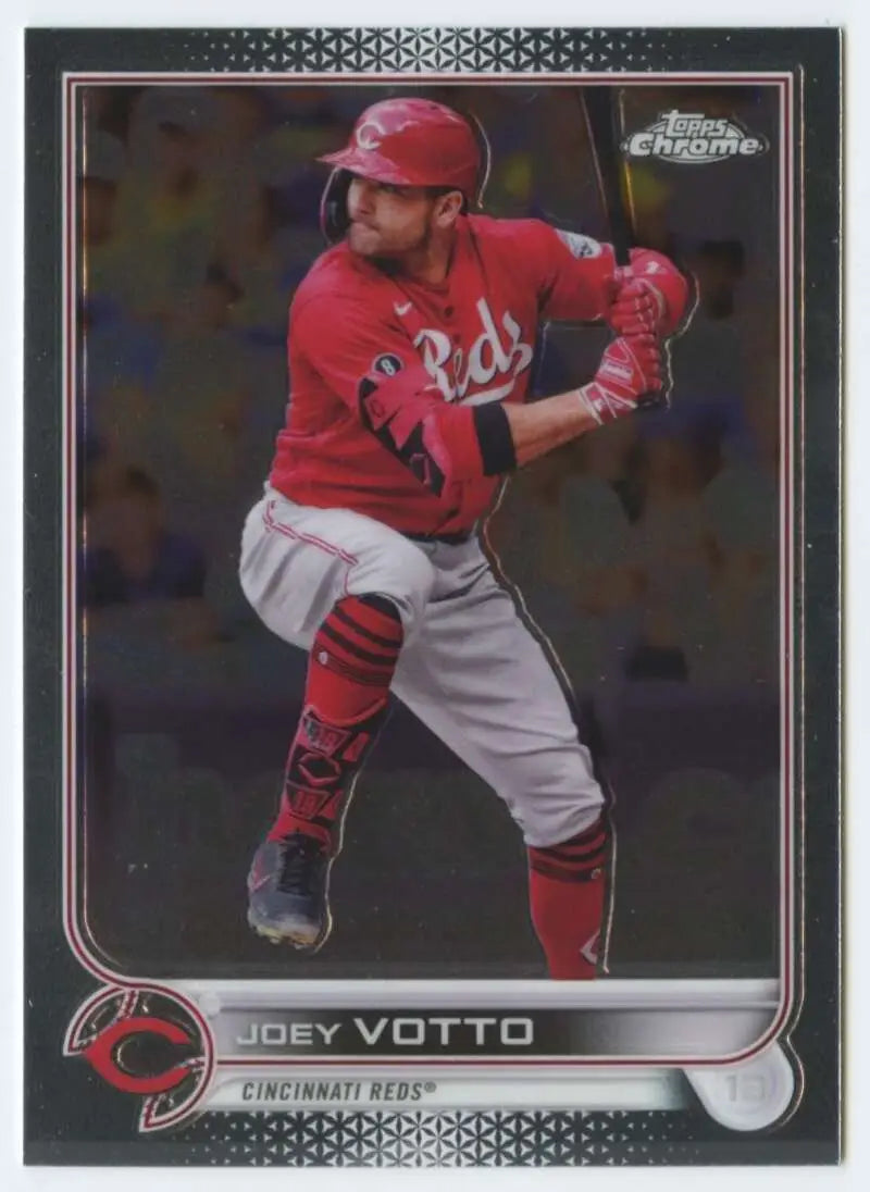 Baseball card of Joey Votto in batting stance, showcasing Cincinnati Reds uniform