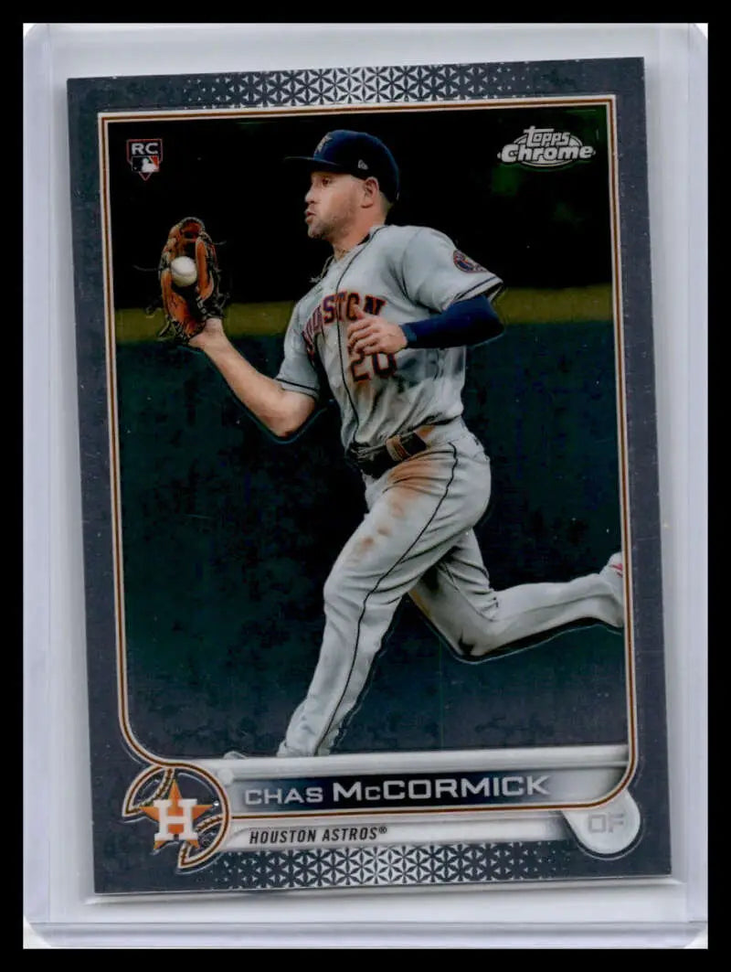 Baseball card of Chas McCormick making a catch in Houston Astros gray uniform