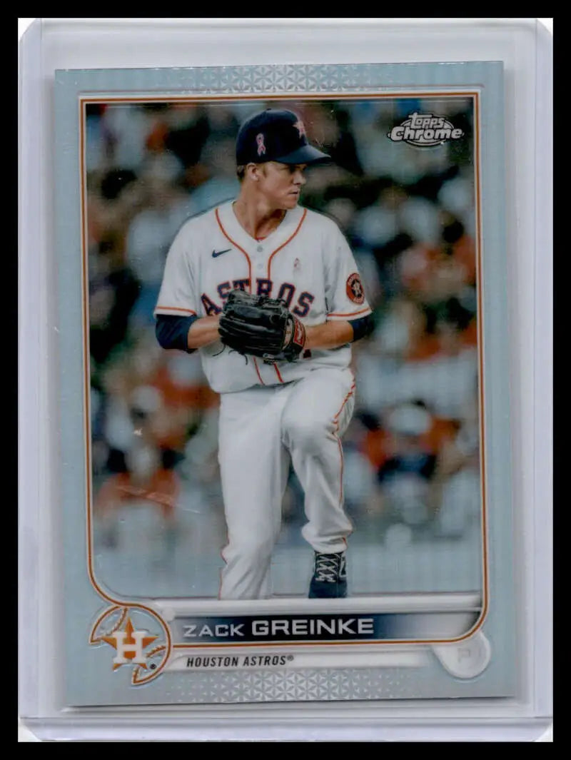 Baseball card of Zack Greinke in a white home uniform for Houston Astros