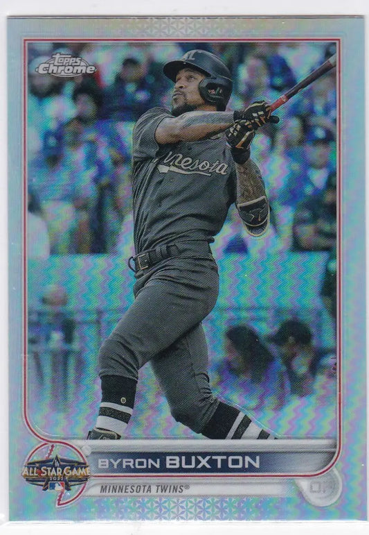 Chrome refractor baseball card of Minnesota Twins player in All Star Game action