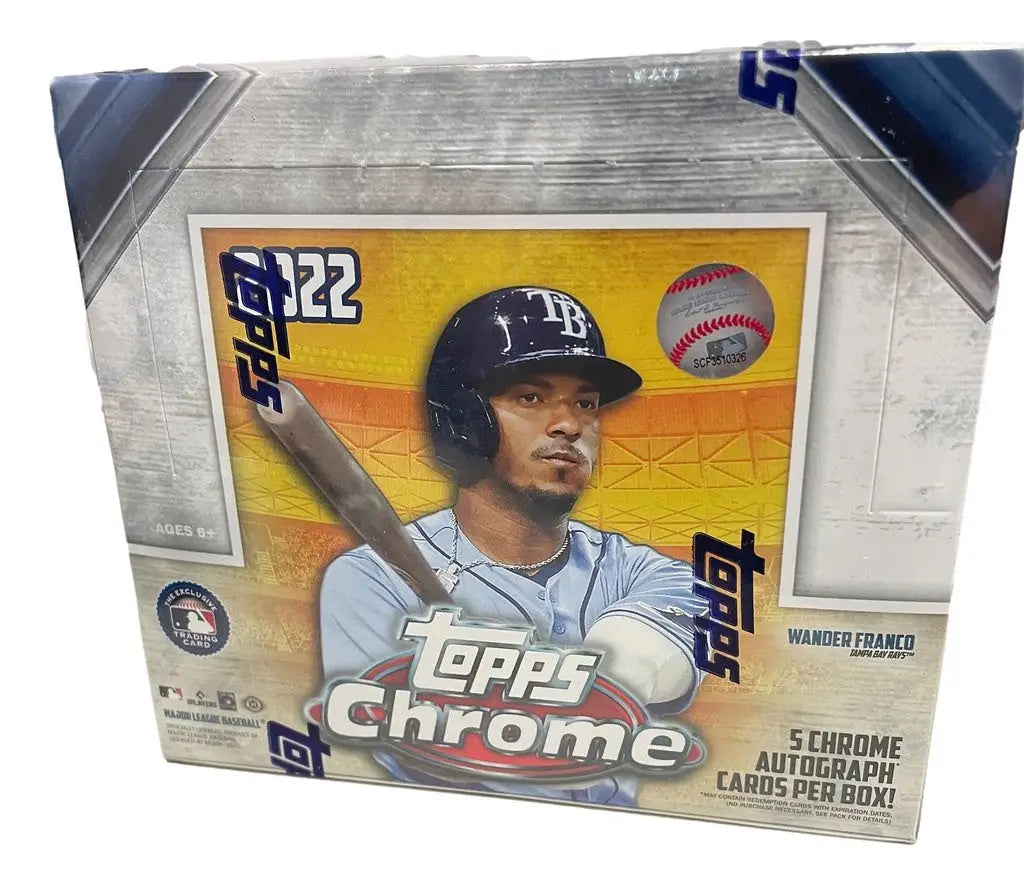 2022 Topps Chrome Baseball Jumbo Box featuring player on cover for collectors