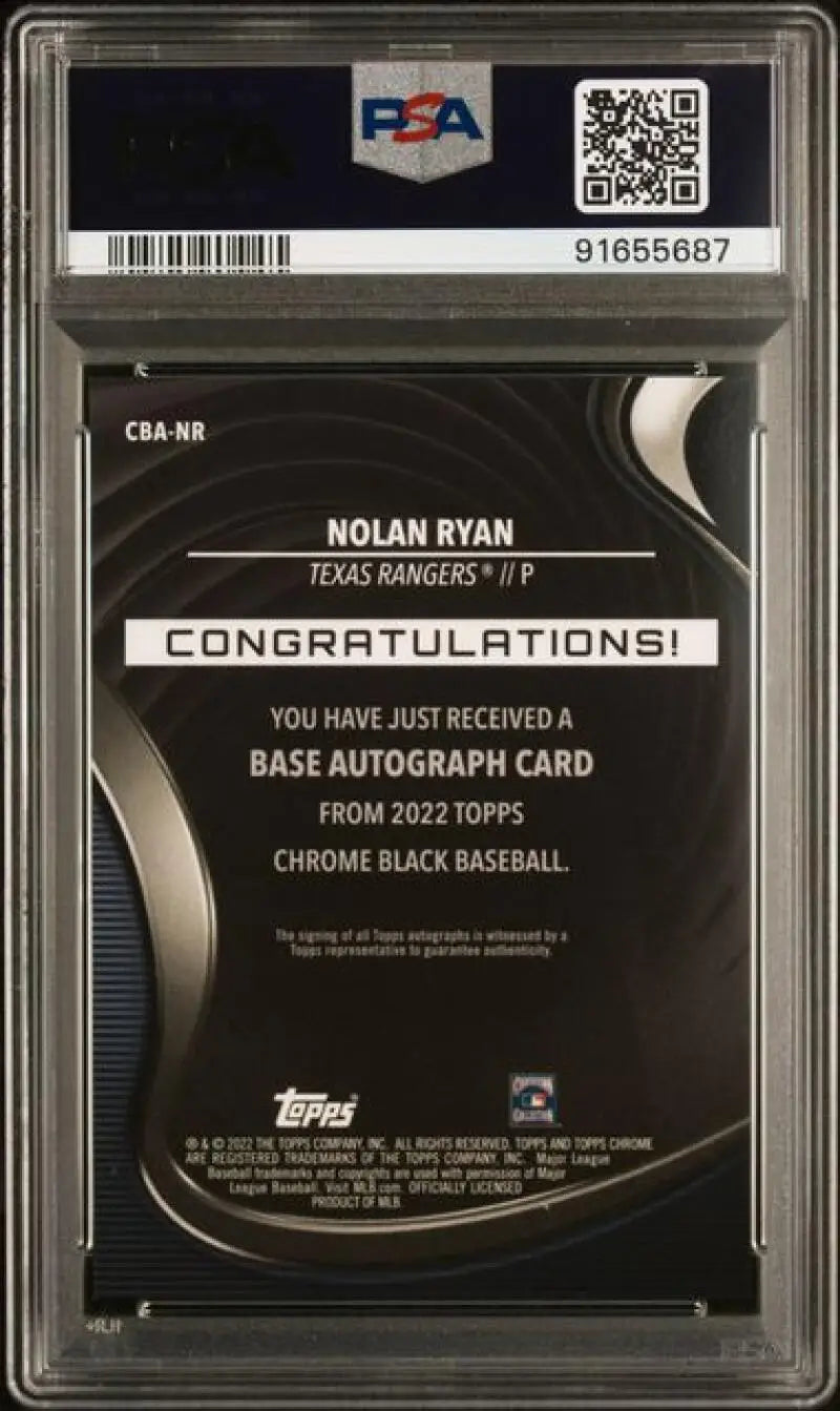 PSA 10 GEM MINT Nolan Ryan Topps Chrome Black Autograph Texas Rangers Baseball Card