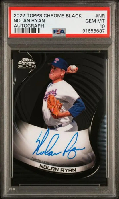 PSA 10 GEM MINT Nolan Ryan autographed Topps Chrome Black baseball card Texas Rangers