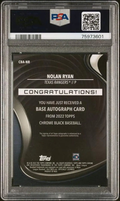 PSA 10 GEM MINT Nolan Ryan Autographed Baseball Card Texas Rangers Topps Chrome Black